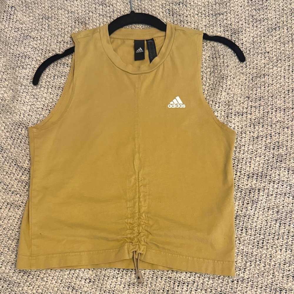 Adidas Tan Drawstring Cropped Tank Top – Size XSmall